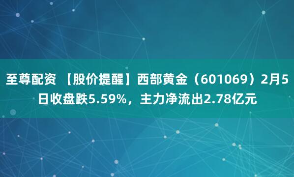 至尊配资 【股价提醒】西部黄金（601069）2月5日收盘跌5.59%，主力净流出2.78亿元
